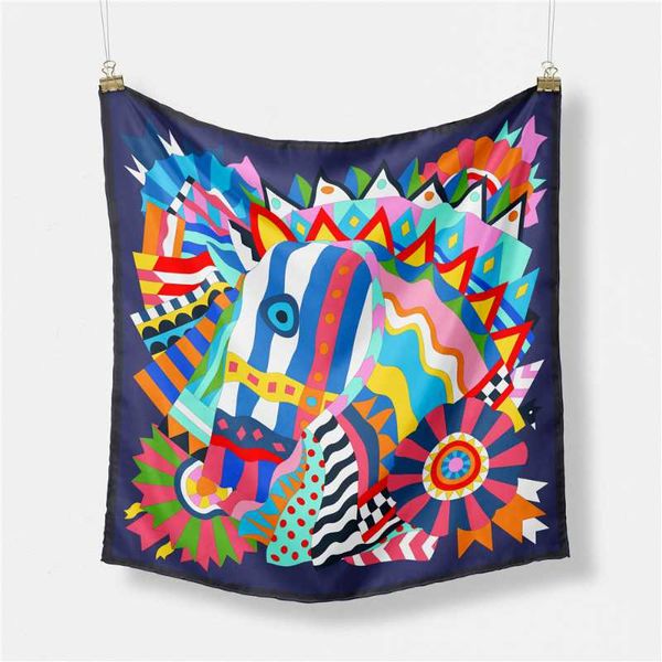 Scarves 53cm Brand Square Scarf Women 2021 Design Horse Luxury Silk Bandana Headband Fashion Hijab Neckerchief For Ladies