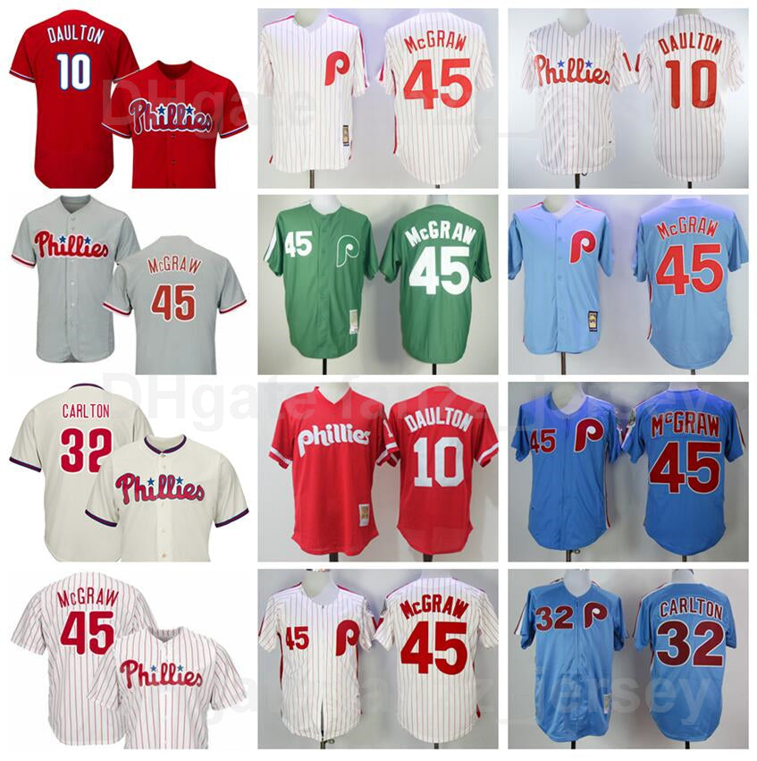 1921 1948 1950 1983 Retire Baseball 10 Darren Daulton Jersey Vintage 45 Tug McGraw 32 Steve Carlton 8 Juan Samuel Stitched Flexbase Retro Red White