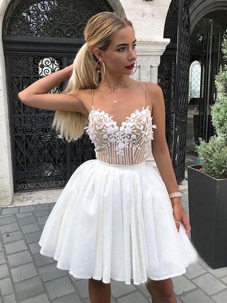 Pretty Design Short Graduation Dress with Lace Appliques Spaghetti Straps A-line Homecoming Party Dresses robe de soiree Custom Made