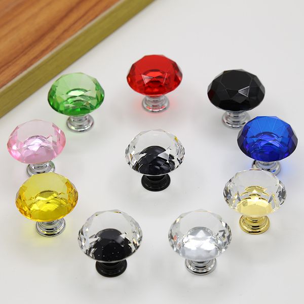 Diamond Crystal Glass Door Knobs Handles Knob Screw Fashion 30mm Drawer Cabinet Screws Furniture Accessories