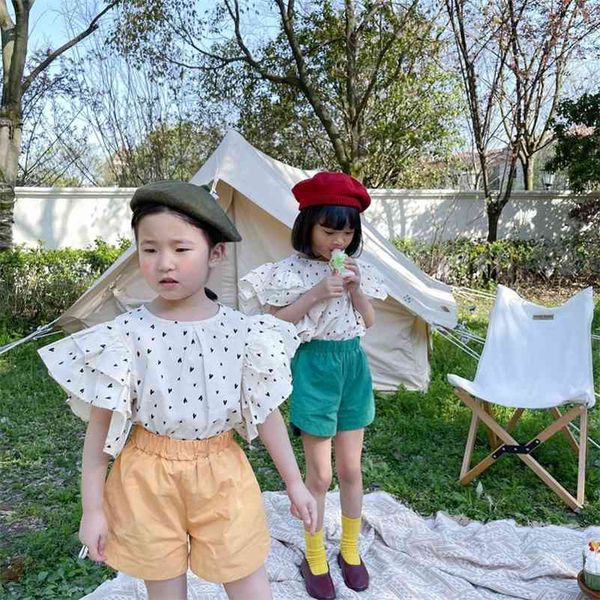 Girls summer loose fly sleeve heart printing blouses Baby girl cotton casual Tops clothings 210708