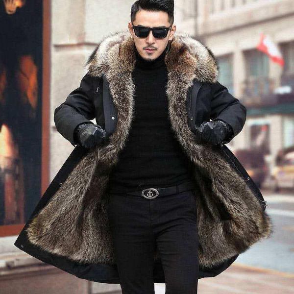 Men&#039;s Down & Parkas Winter Men Outerwear Warm Raccoon Fur Jacket Natural Liner Jackets Male Hooded Parka Cold -resistant