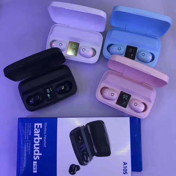A10S Tws Earphone Bluetooth 5.0 Touch control Headphone Display power Stereo Wireless Earbuds Headset 1800mAh Support for charging phone