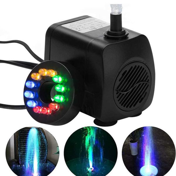 15W Ultra Quiet Submersible Water Fountain Filter Fish Pond Aquarium Pump Tank With proof 12 LED Lights 210713