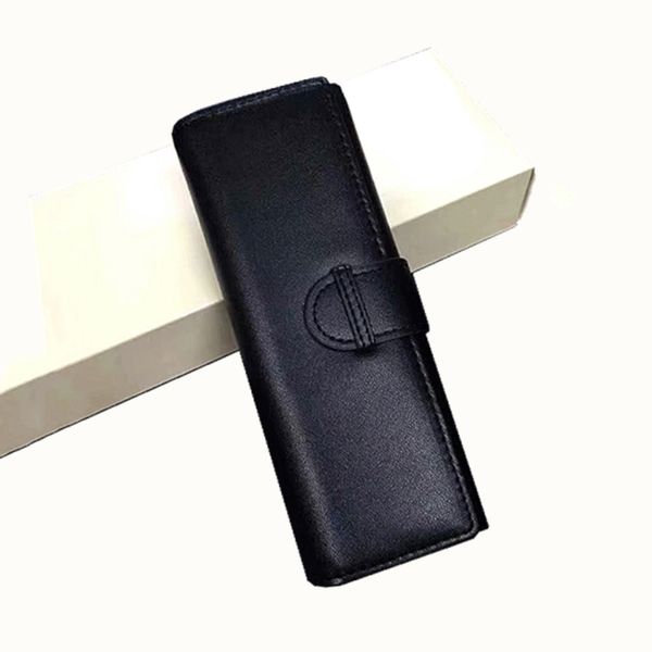 wholesale Black Leather Pencil case high quality Double pen Holder stationery office school supplies pens bag as gift