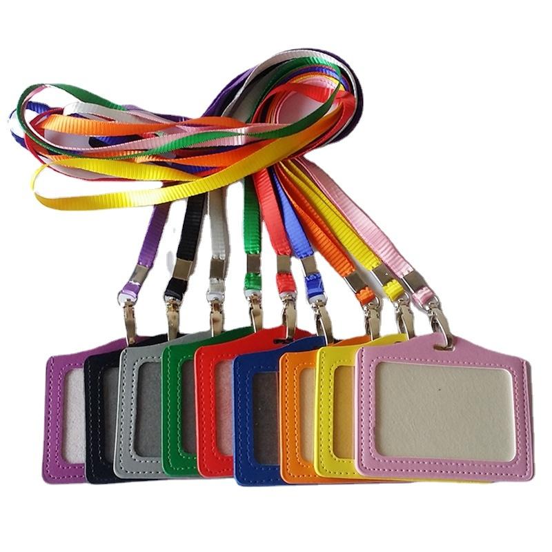 Card Holders 1pc PU ID Name Tag Work Holder With Neck Strap Lanyard For Company Employees Staff Workers Badge Pass Bus Cover