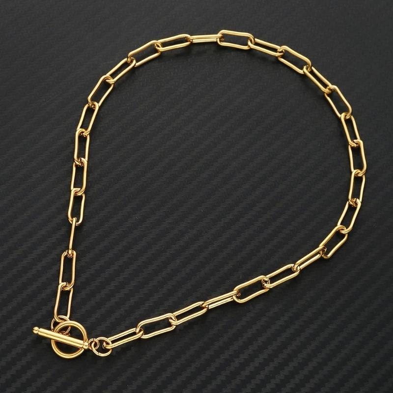 Chokers Toggle Clasp Choker Stainless Steel OT Buckle Thick Chain Necklaces For Women Gold-Silver Color Metal