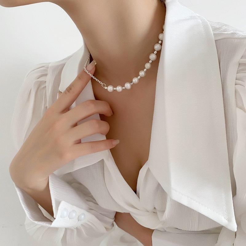 Pendant Necklaces U-Magical Concise Freshwater Pearl Beaded Chokers Necklace For Women Girls Silver Color Creative Metallic Jewellery