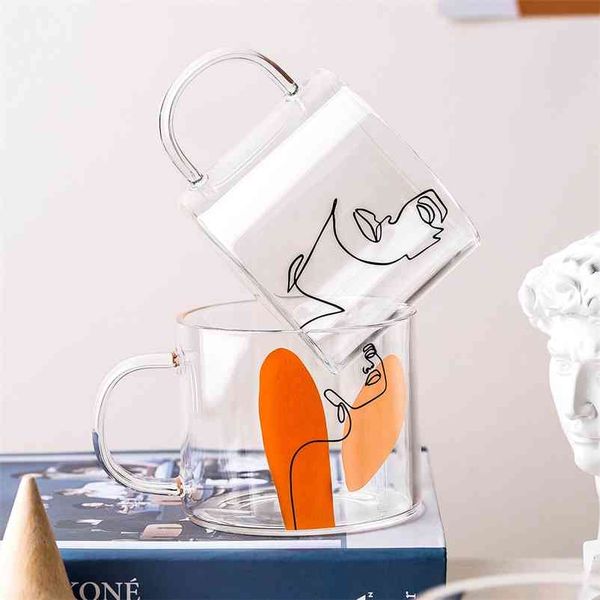 400ml Alphabet Cartoon Heart Pattern Mug Creative Glass Handle Mugs For Milk Coffee Beer Home Office Drinnkware Water Cup Couple 210804