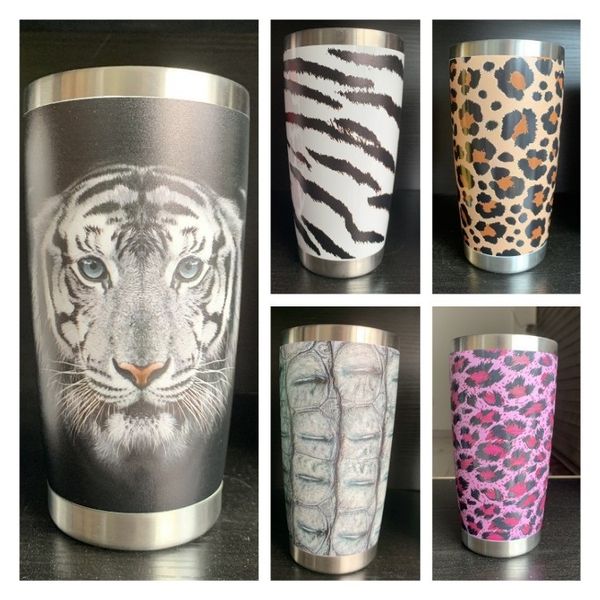 20oz Stainless Steel Mugs Leopard Grain Drinking Tumbler Double Wall Wine Glass Thermal Cup Insulated Coffee Beer Cups By sea T2I52490