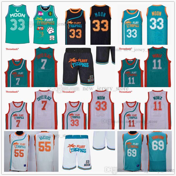 Flint Tropics Semi Pro Movie Basketball 33 Jackie Moon Jerseys 7 Coffee Black 11 Monix 55 Vakidis 69 Downtown Jersey Green White Pocket Shor