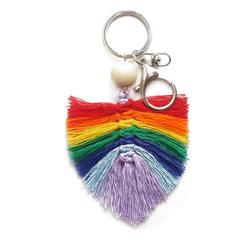 Keychains Rear View Mirror Car Charm Boho Bag Accessories Rainbow Macrame Feather Keyring Leaf Gold