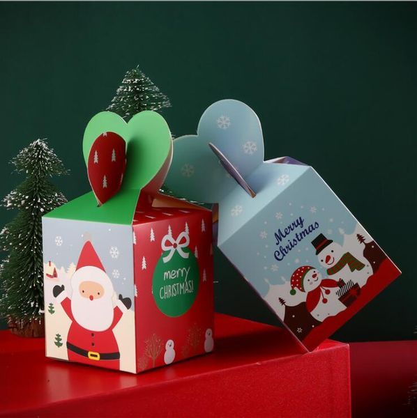 Christmas Gift Box Xmas Eve Fruit Packaging Paper Box Carton Tripe Sweets Candy Apple Box Party Craft Bags With Handles