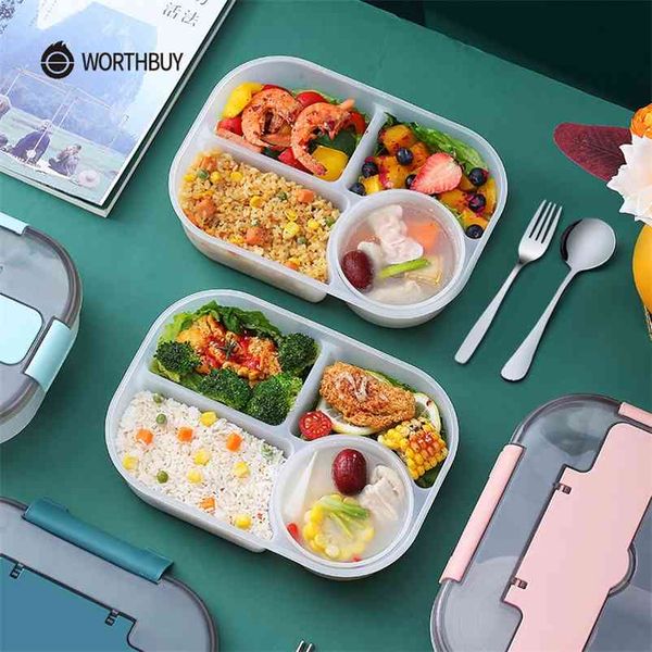 WORTHBUY Kids Lunch Box Portable Leak-Proof Food Container Storage Plastic Microwave Bento Box For Children Fruit Salad Food Box 210818
