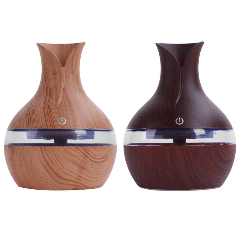 Humidifiers Electric Humidifier Essential Aroma Oil Diffuser Home Wood Grain Ultrasonic Air Mini Mist Maker With 7 Color LED