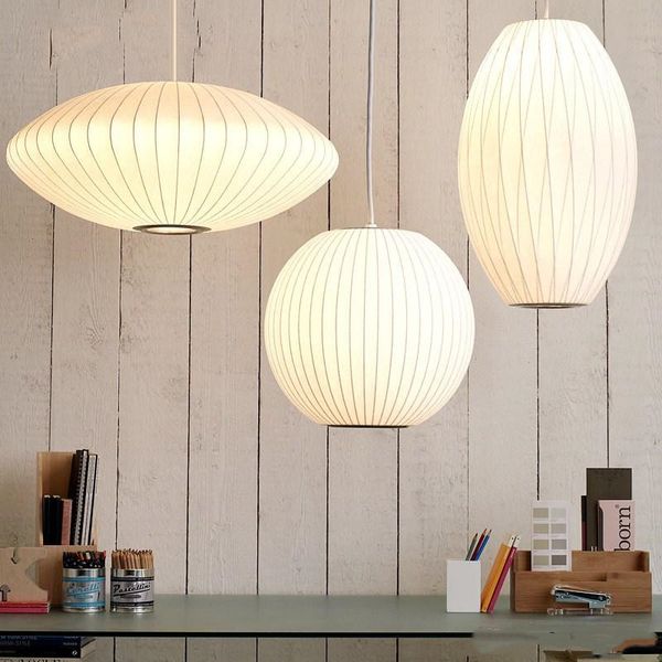 2021 George Nelson Bubble Saucer Lamp E27 LED White Silk Pendant Light White Silk Flat Ball White Silk hanging Lighting
