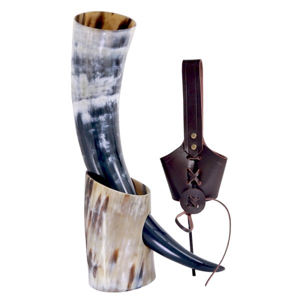 Handicrafts Viking Drinking Horn Cups Ale Beer Wine Goblet Chalice Tankard Ox Horn Beaker Vessels Viking Drinking Mug 210821