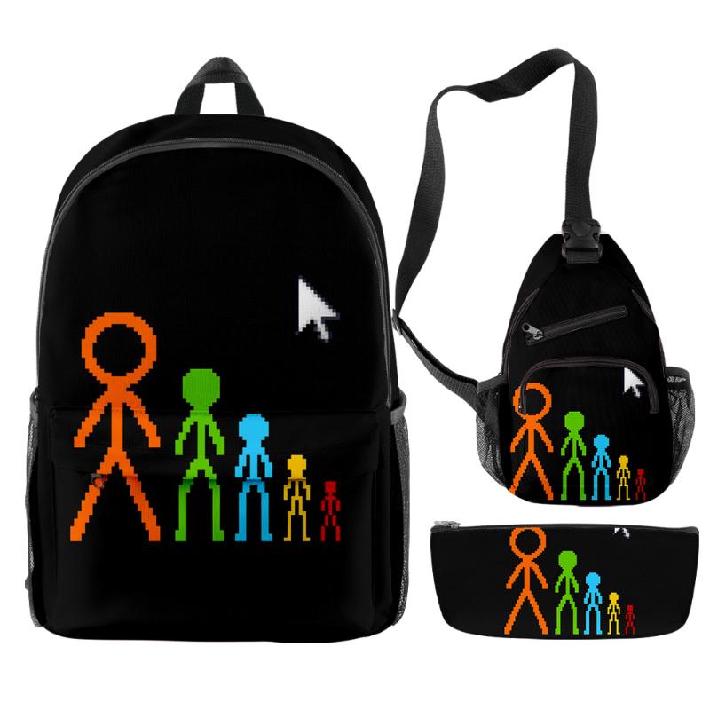 Backpack Alan Becker Funny Primary Middle School Students 3pcs-set Boys Girls Backpacks Chest Bag Pencil Case Schoolbag