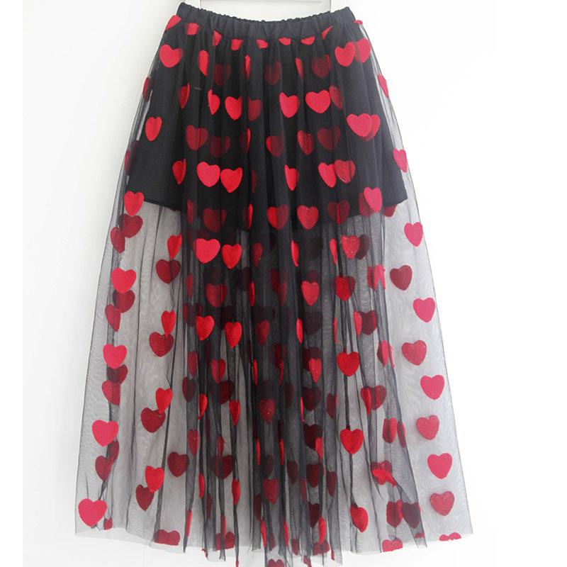 Skirts Skirt For Girls Red Heart Pattern Teenager Summer 2021 Maxi Long Mesh Tulle Girl Big Children Clothes 10 12 14 16 Years