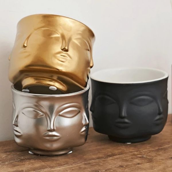 Ceramic flower pot Porcelain Vase Home Decoration Accessories Tools Decor Golden White Black Ornaments