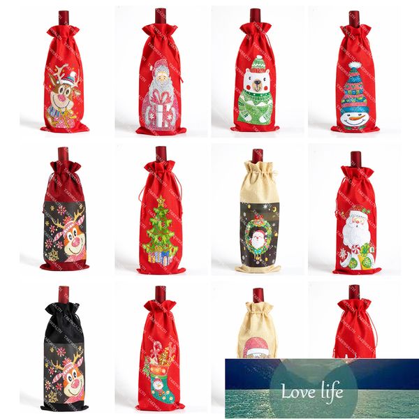 Diamond Painting Christmas Wine Bottle Cover Drill DIY Merry Christmas Xmas Wine Bottle Drawstring Bag New Year Table Decoration Factory pri