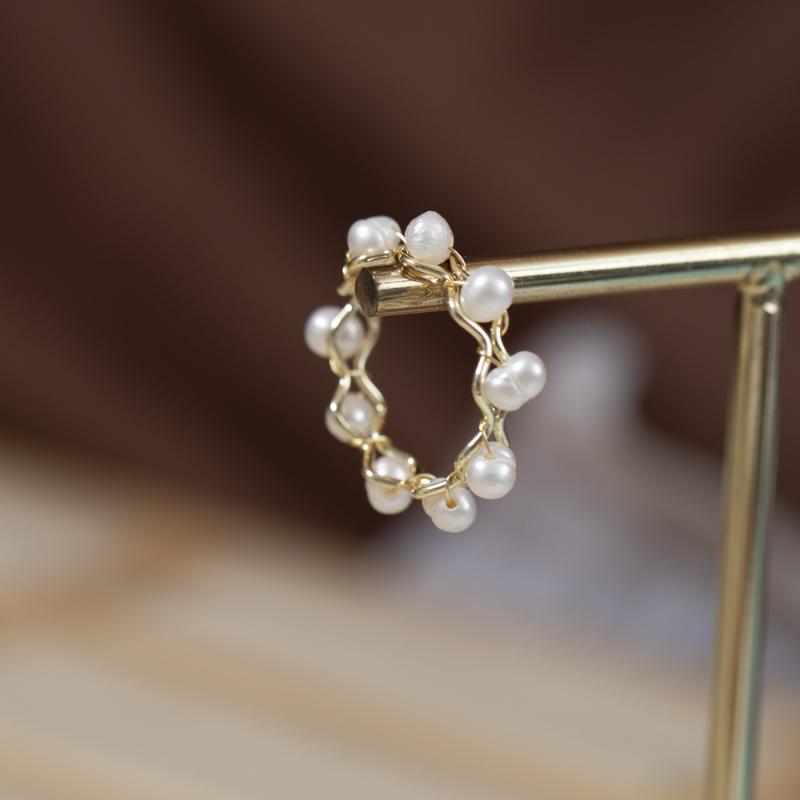 Wedding Rings Natural Fresh Water Pearl Beads Twine Copper Wire Winding Ring Bride Party Birthday Woman Girl Gold Finger Jewelry Gift