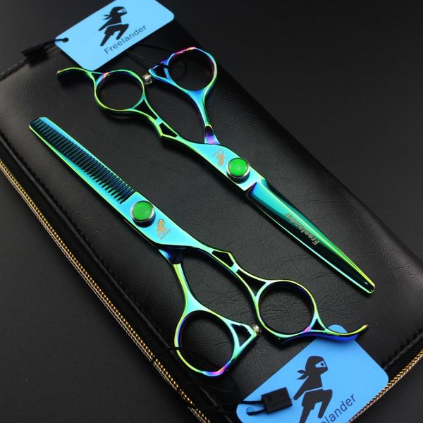 6 inch Japan 440c Steel Professional hairdressing Green hollow handle Tools Hair Scissors Hairstylist barber scissors