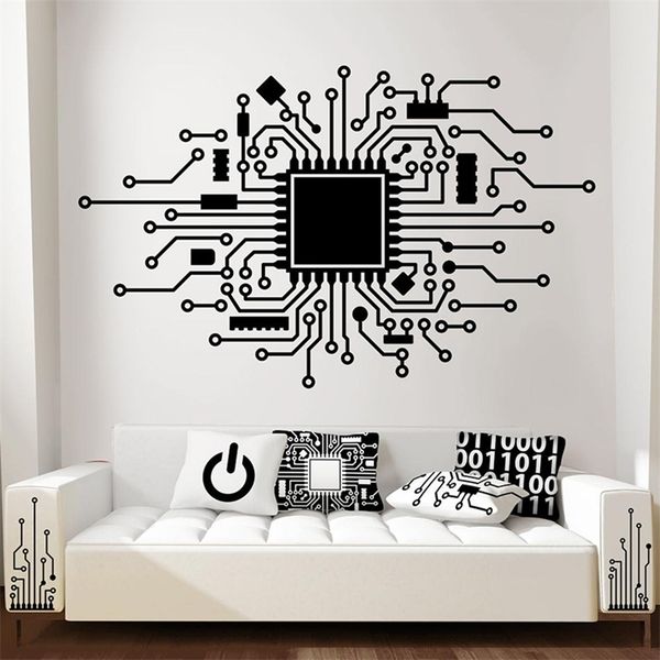 Circuit Board Technology Computer Wall Sticker Cpu IT Digital Music Producer Hacker Gamer Decal Bedroom Vinyl Decor 210914