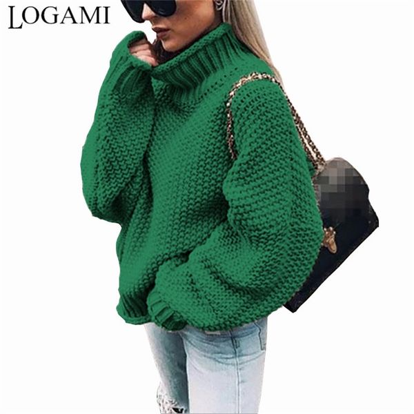LOGAMI Womens Turtleneck Pullover Sweater Autumn Winter Knitting Loose Pullovers Ladies Sweaters 210918