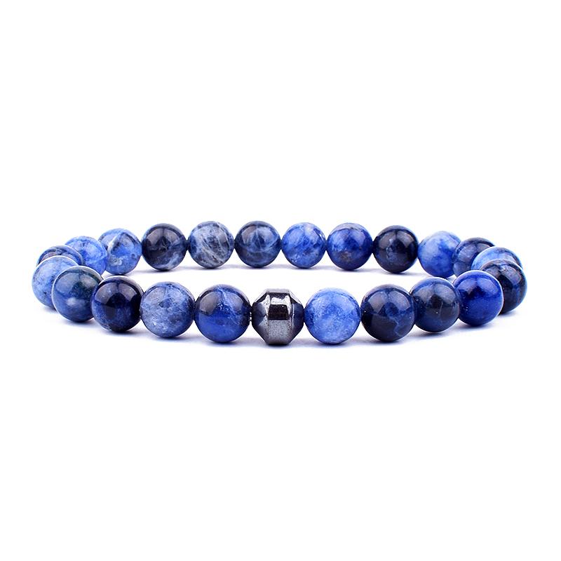 Beaded, Strands Blue-vein Stone Hematite Bead Bracelet Women Natural Energy Bracelets Men Couples Health Care Jewelry Gift Pulsera Hombre