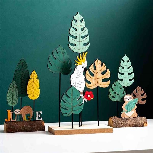 Nodic Style Wooden Trees Ornaments Kids Room Decoration Wall Art Figurine Animal Rustic Home Decor Desk Decorative 210924