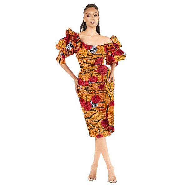Ethnic Clothing Vintage Summer African Print Dress Women Traditional Casual Outfits Attire Party One Shoulder Dresses