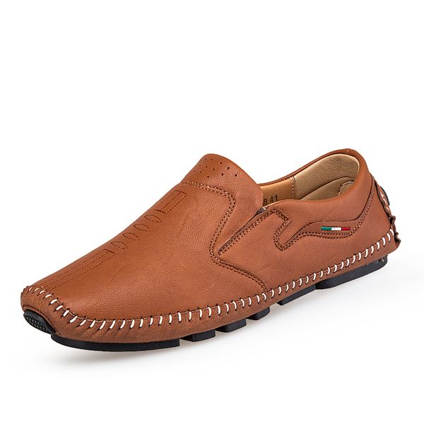 Dress Shoes Genuine Italian leather shoes, casual men&#039;s-branded moccasins, short, breathable sliding shoes to use on the boat% II16