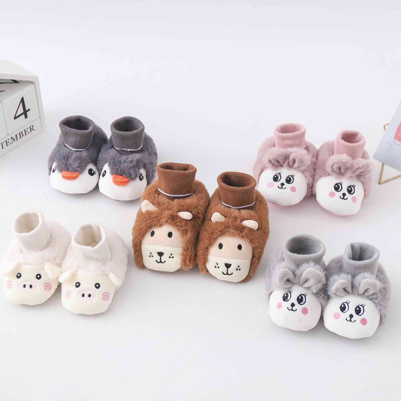 Baby Winter Plush Thick Warm Covers Newborn Indoor Cartoon Floor Socks Antiskid Hand Knitting Shoes