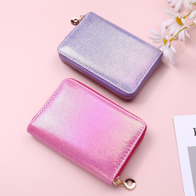Card Holders Fashion Laser Zipper Holder Coin Purse Wallet For Teen Girl Cute Glitter Pink Purple 2021 Small Case Ladies
