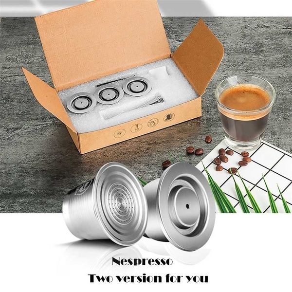 iCafilas For Nespresso Refillable Capsule Two Version Reutilizable Stainless Steel Reusable Coffee Filter Espresso Pod 211008