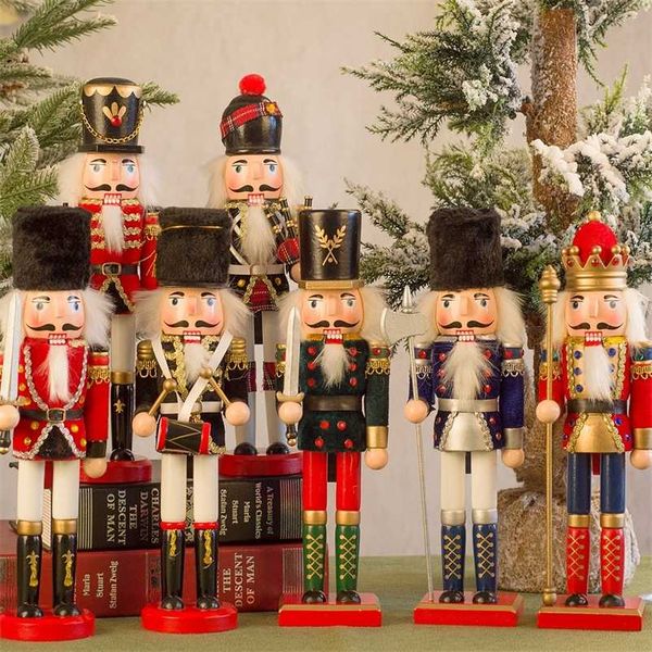 Wooden Nutcracker Figurine Dolls Home Decoration Christmas Ornaments Decoration Dolls Vintage Handcraft Puppet Christmas Gift 211012