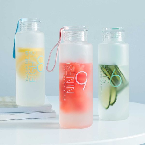 Baispo Frosted Glass Water bottle Healthy Water Container Summer Lemon Water Bottle Drink Bottles Outdoor Picnic home 211013