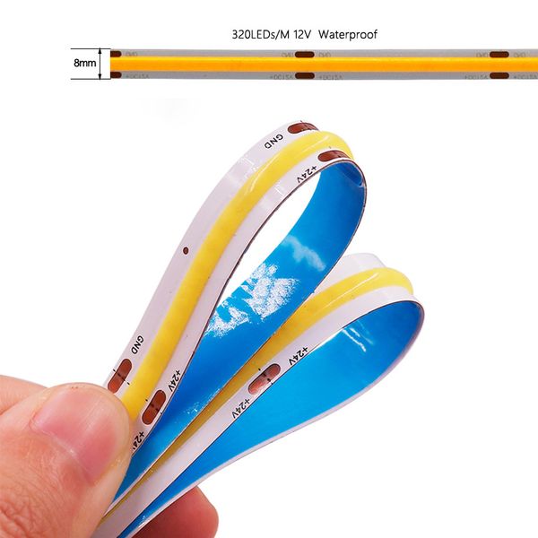 COB LED Strip Light dc24V 320LEDs-Meter dc12V Blue Leds Strings neon Lights with 3M Self-Adhesive Bedroom Kitchen Home Decoration crestech16