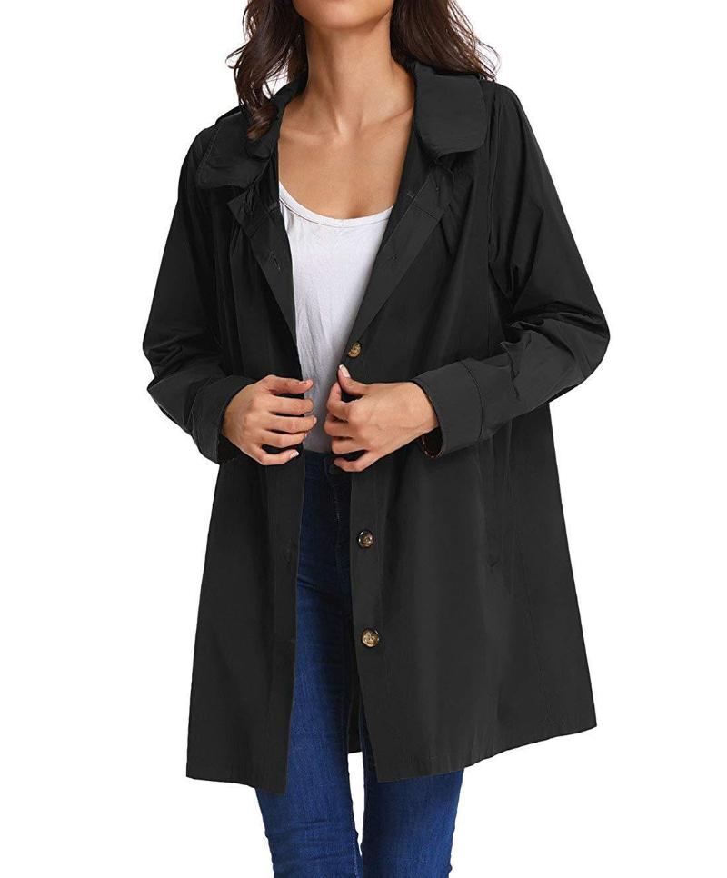 Women&#039;s Trench Coats 2021 Autumn High Fashion Brand Woman Classic Button Hooded Coat Waterproof Raincoat Business Outerwear