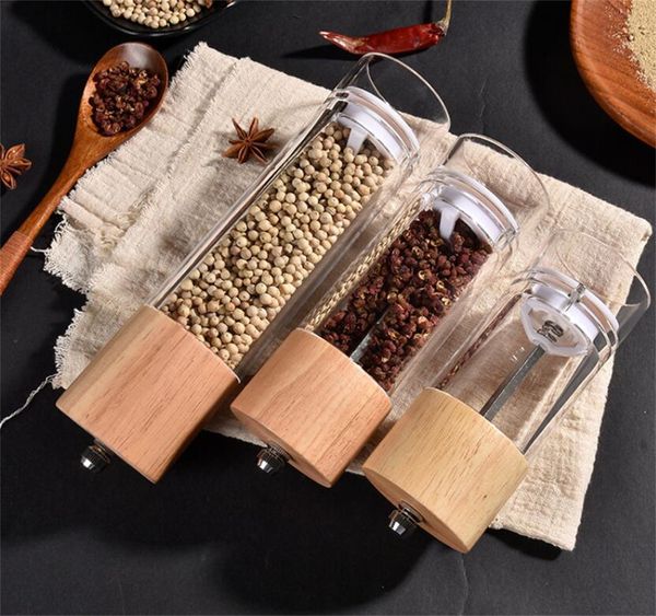 Acrylic Salt and Pepper Grinder, Manual Mills- Wooden Shakers with Adjustable Ceramic Core -8 -6.5-5.5 inches