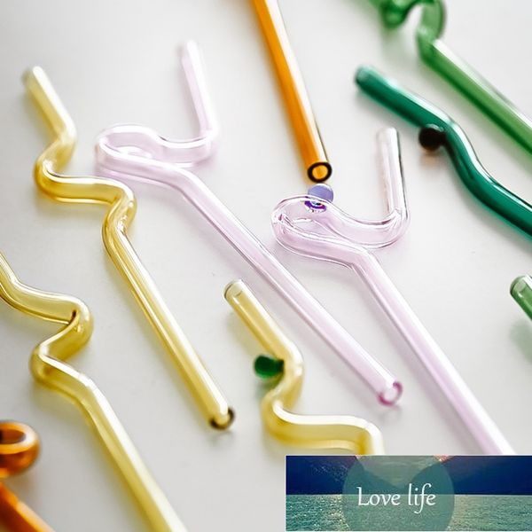 Bar Tools Long Rainbow Colored Curved Reusable Replacement Straws Glass Straws for Smoothie Milkshakes Tea Juice Cocktail Drinkis Factory pr