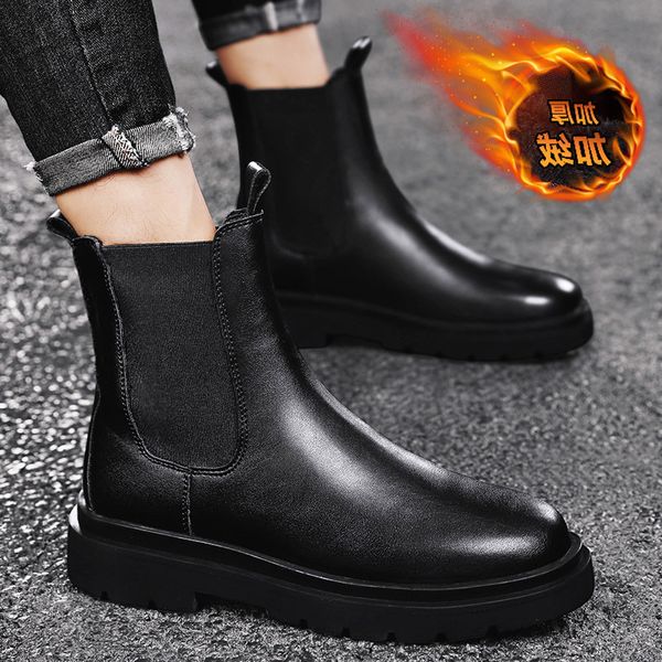 2021 Winter New Men&#039;s High Top Martin Boots Plush Thickened Warm Tooling Chelsea Short