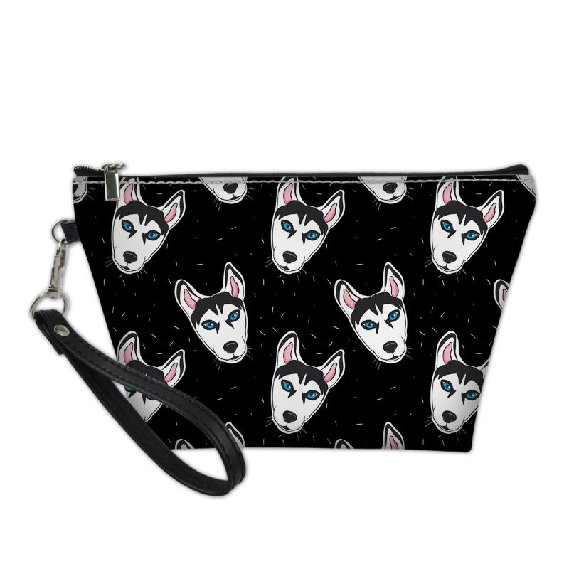 Cosmetic Bags & Cases Funny Husky Dog Print Female Leather Bag Beauty Case Professional Black Make Up Purse For Women Girls Bolsa