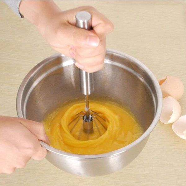Egg Tools Semi-automatic Whisk Stainless Steel Hand Pressure Rotary Mixer Healthy Drink Smoothie Juice Tool Milk Frother WH0173