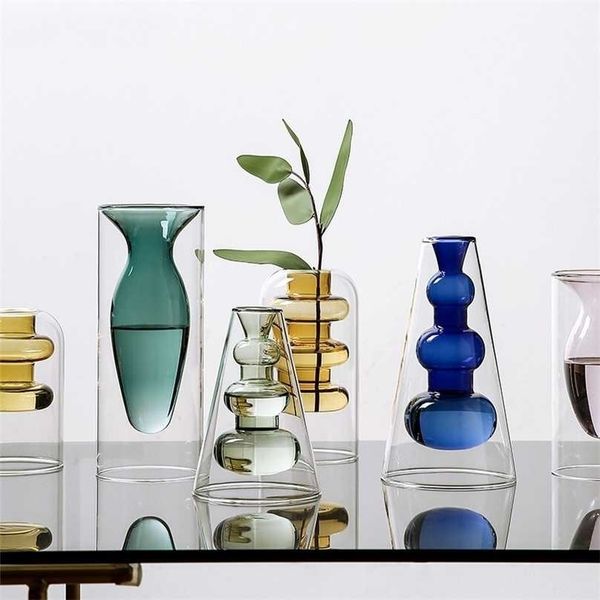 Nordic Home Decor Glass Vase Living Room Decoration Flower Transparent Decorations Decorative Glasses Gifts 211215