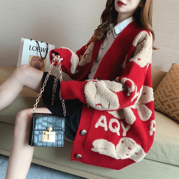 Women Cardigan Warm Knitted Sweater Jacket Fashion Cardigans Coat Lady Slim Fit V Neck Female Top Casual Outerwear Fall Winter
