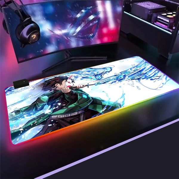 Demon Slayer Kimetsu No Yaiba Gaming RGB Large Mousepad LED Lighting USB Keyboard Colorful Desk Pad Mice Mat for PC desk mat