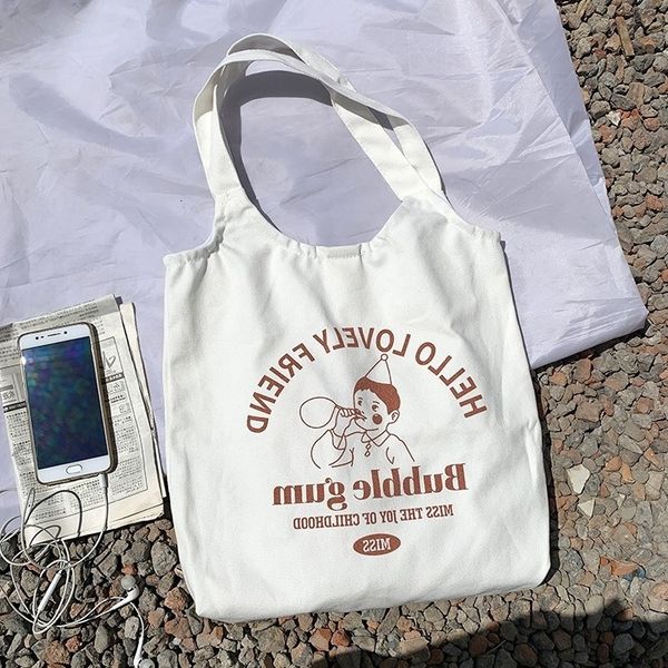 Ins Handbag Korean Zipper Magnetic Buckle White Bubble Vest Canvas Bag One Shoulder Schoolbag Class Lovely Computer