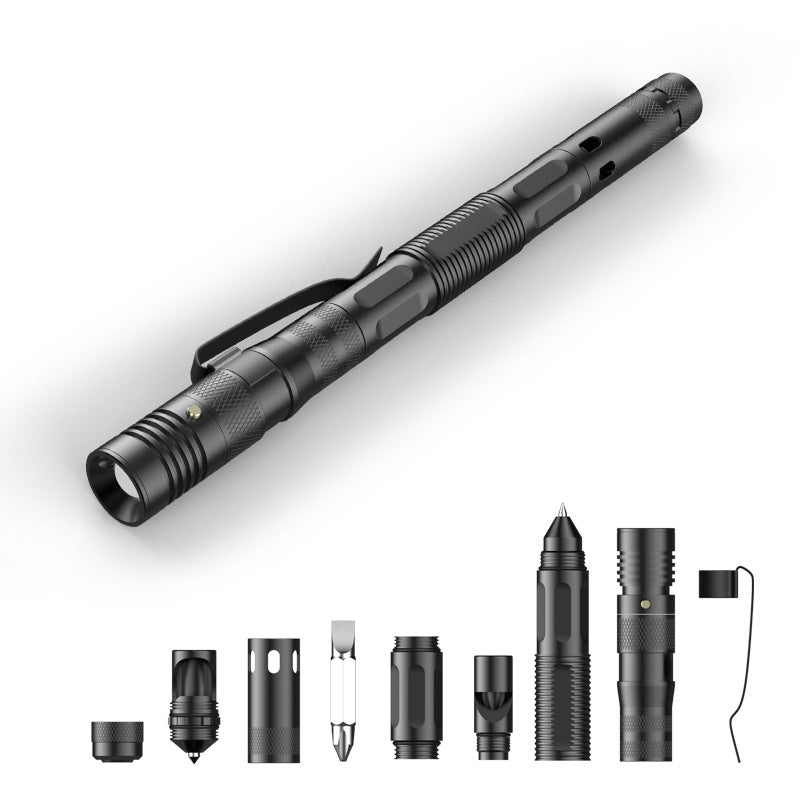 LED Flashlight Tactical Pen Military Inspired Multitool Self Defense for Women Men Glass Breaker Bottle Opener Ballpoint Pens Batterier do not inclu